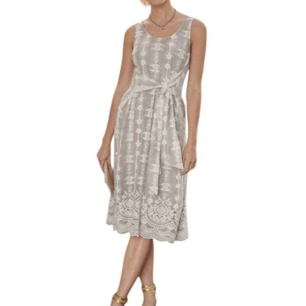 Sundance Silk Embroidered Midi Dress Lined Sleeveless Tie Romantic Elegant XL